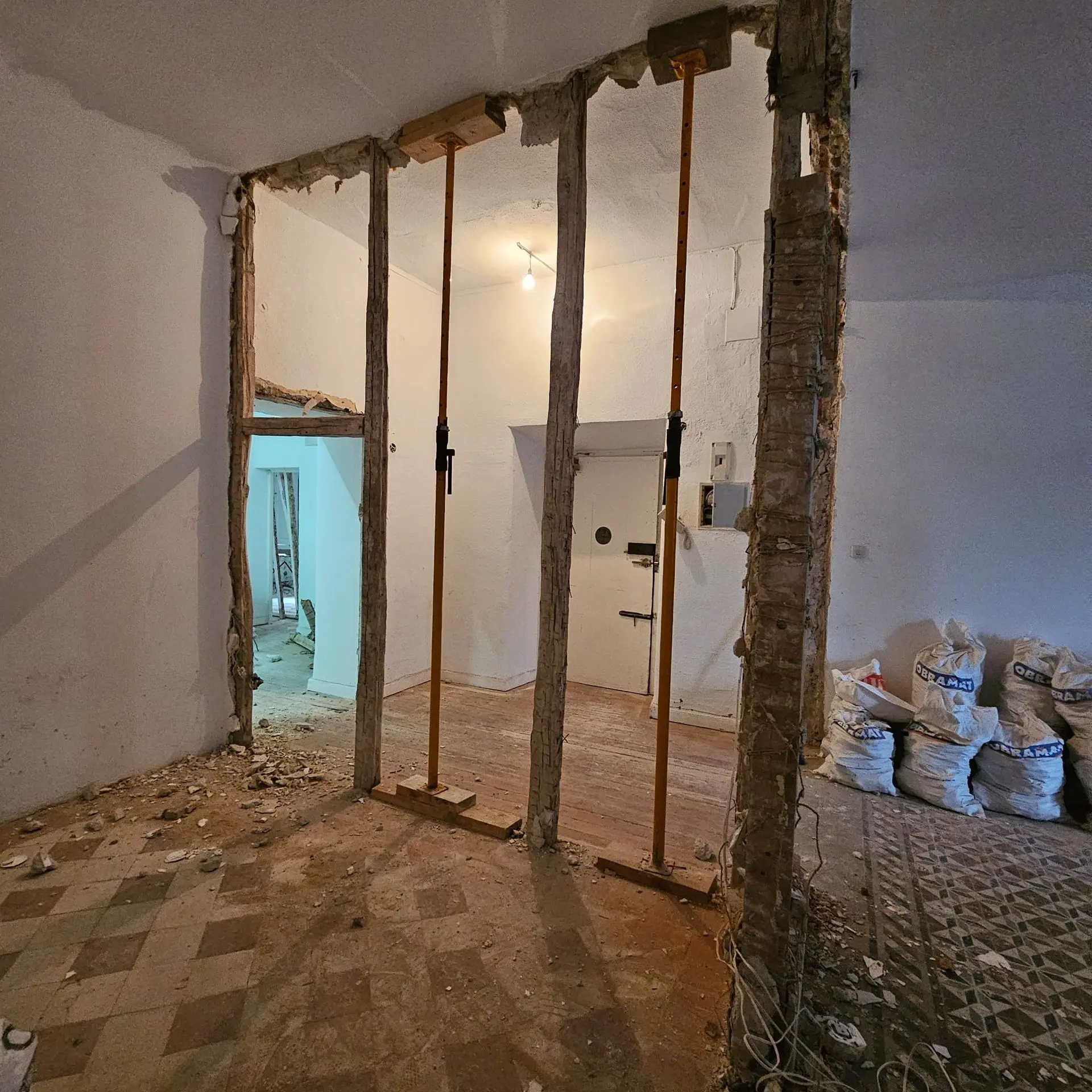 Tabiquería retirada hasta dejar la estructura vista